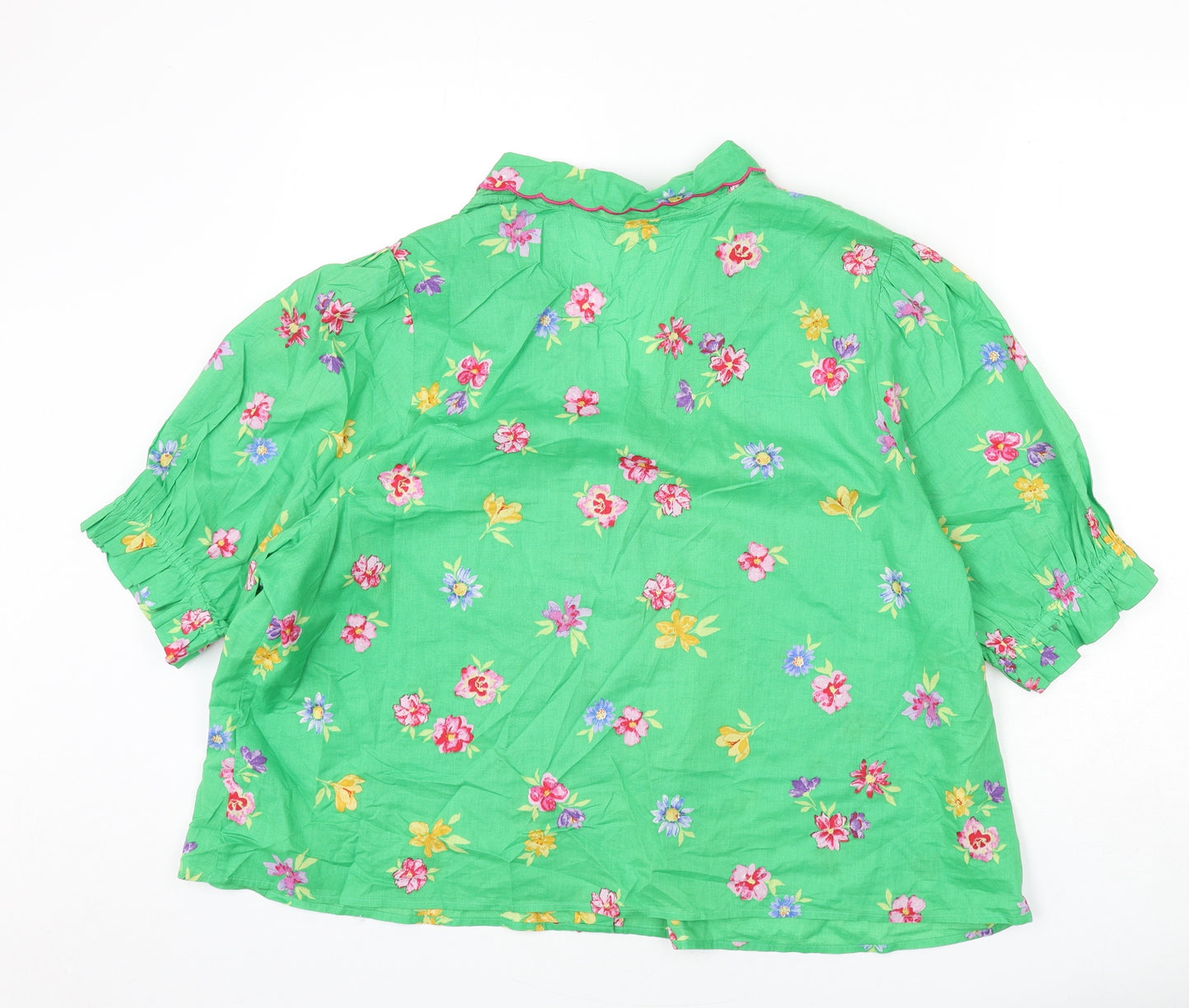 Nobody's Child Womens Green Floral 100% Cotton Top Pyjama Top Size 16 Button - Size 16-18