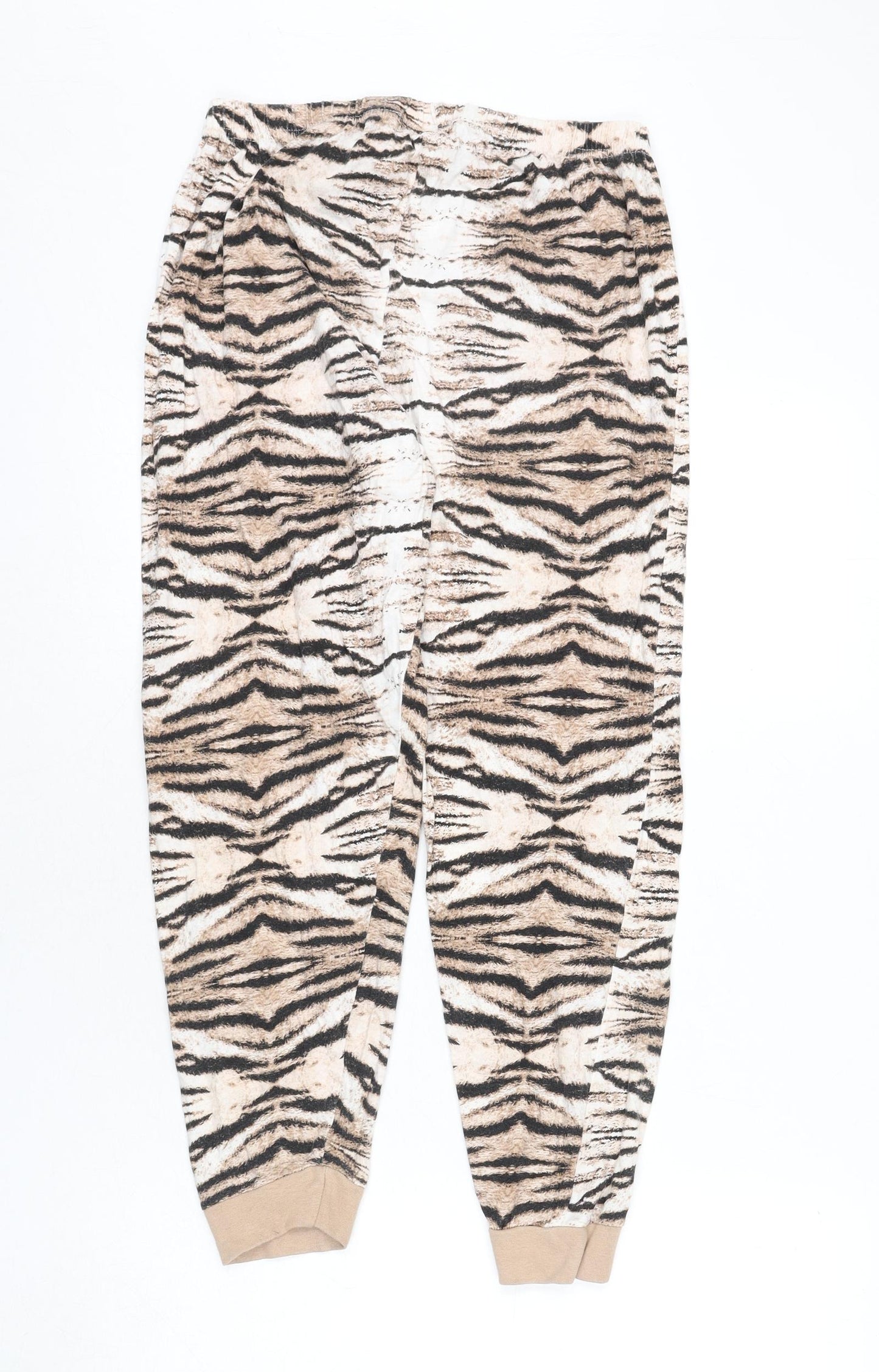 Avon Womens Beige Animal Print Cotton Capri Pyjama Pants Size 10 Drawstring - Tiger Print