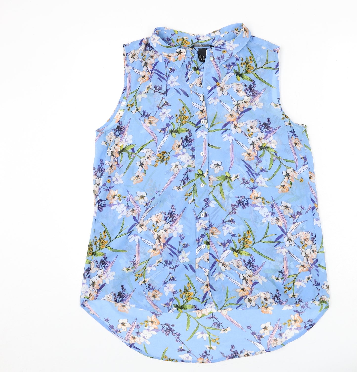 H&M Womens Blue Floral Polyester Basic Tank Size 14 Collared