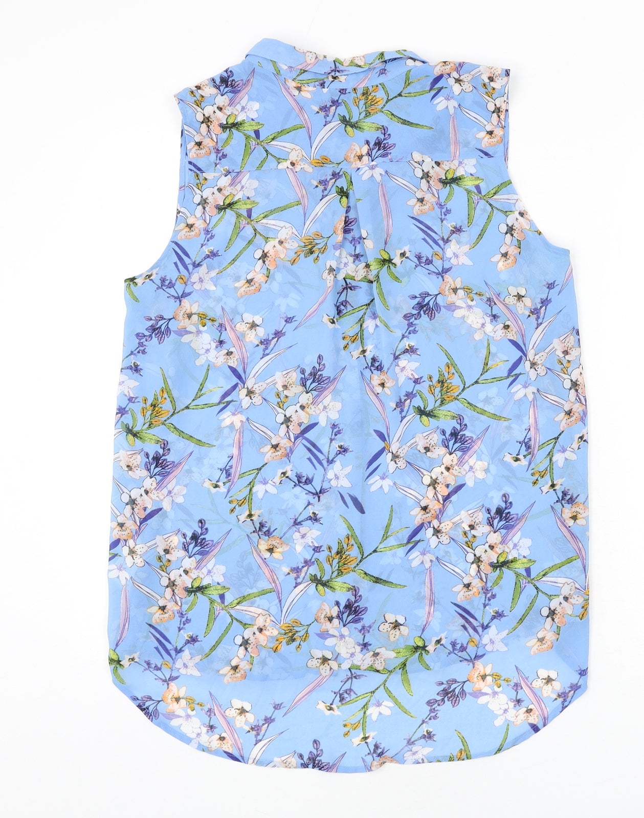 H&M Womens Blue Floral Polyester Basic Tank Size 14 Collared