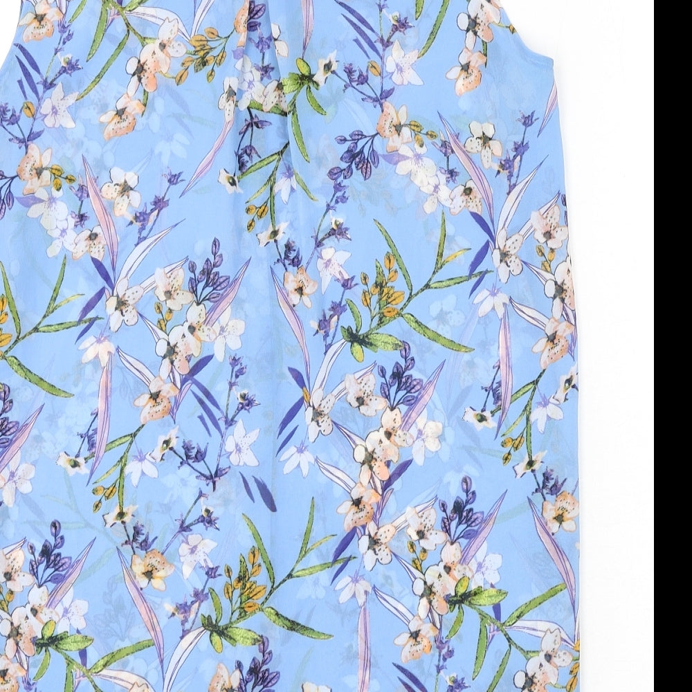H&M Womens Blue Floral Polyester Basic Tank Size 14 Collared