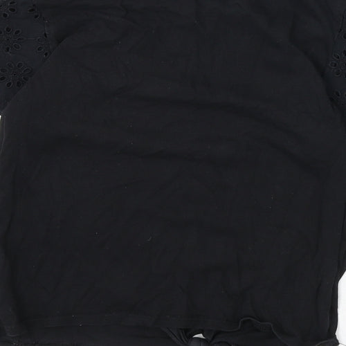 H&M Girls Black 100% Cotton Basic T-Shirt Size 10-11 Years Round Neck Pullover - Floral Detail, Tie Front, 10-12
