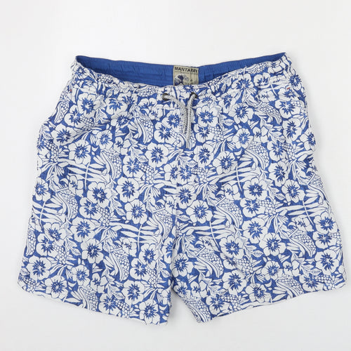 MANTARAY PRODUCTS Mens Blue Floral Polyester Bermuda Shorts Size M L6 in Regular Drawstring - Swim Short