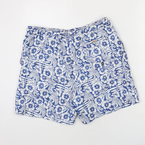 MANTARAY PRODUCTS Mens Blue Floral Polyester Bermuda Shorts Size M L6 in Regular Drawstring - Swim Short