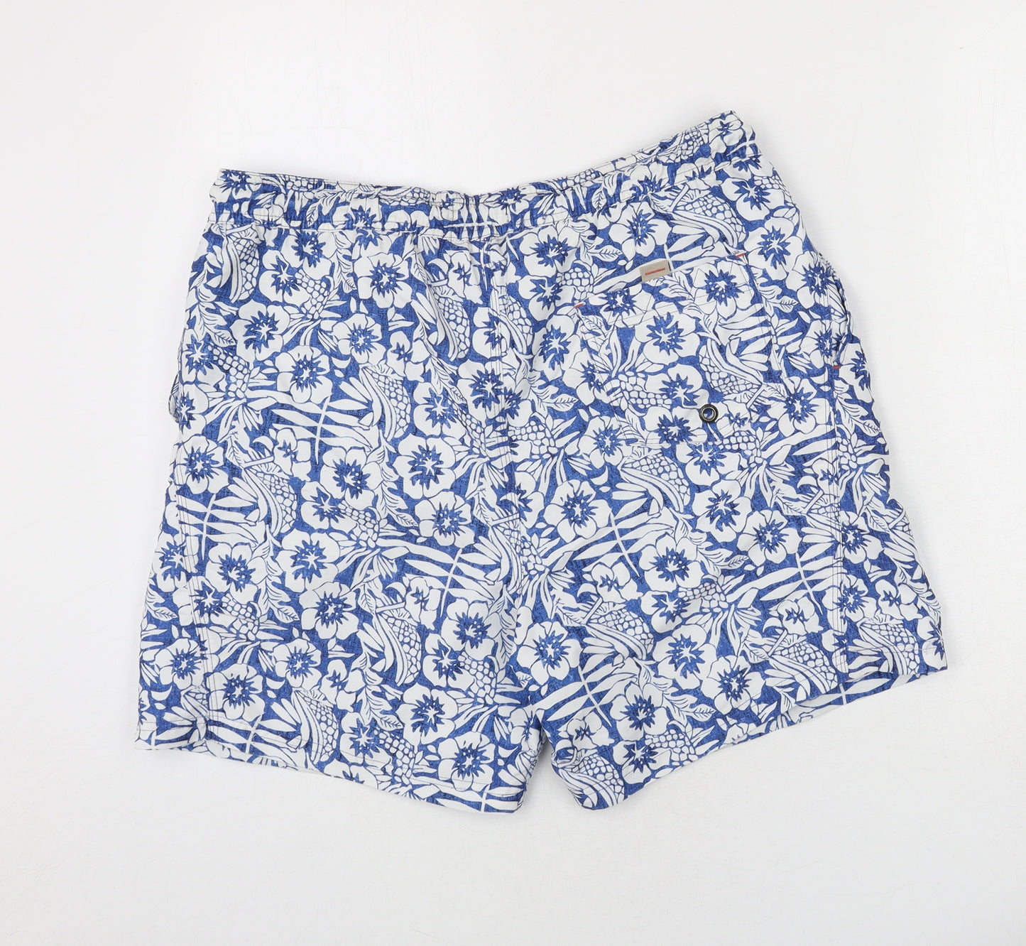 MANTARAY PRODUCTS Mens Blue Floral Polyester Bermuda Shorts Size M L6 in Regular Drawstring - Swim Short