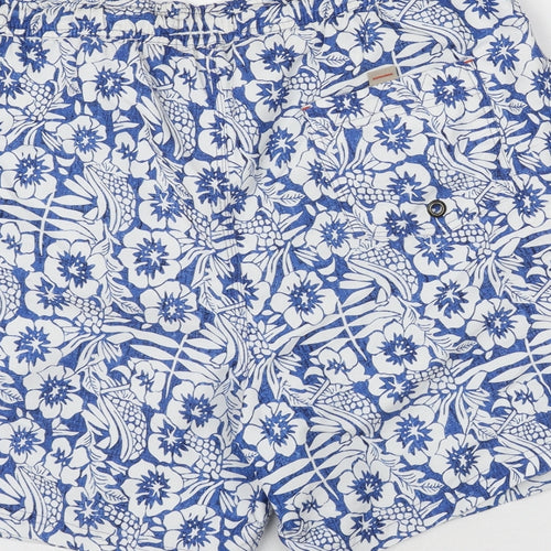 MANTARAY PRODUCTS Mens Blue Floral Polyester Bermuda Shorts Size M L6 in Regular Drawstring - Swim Short