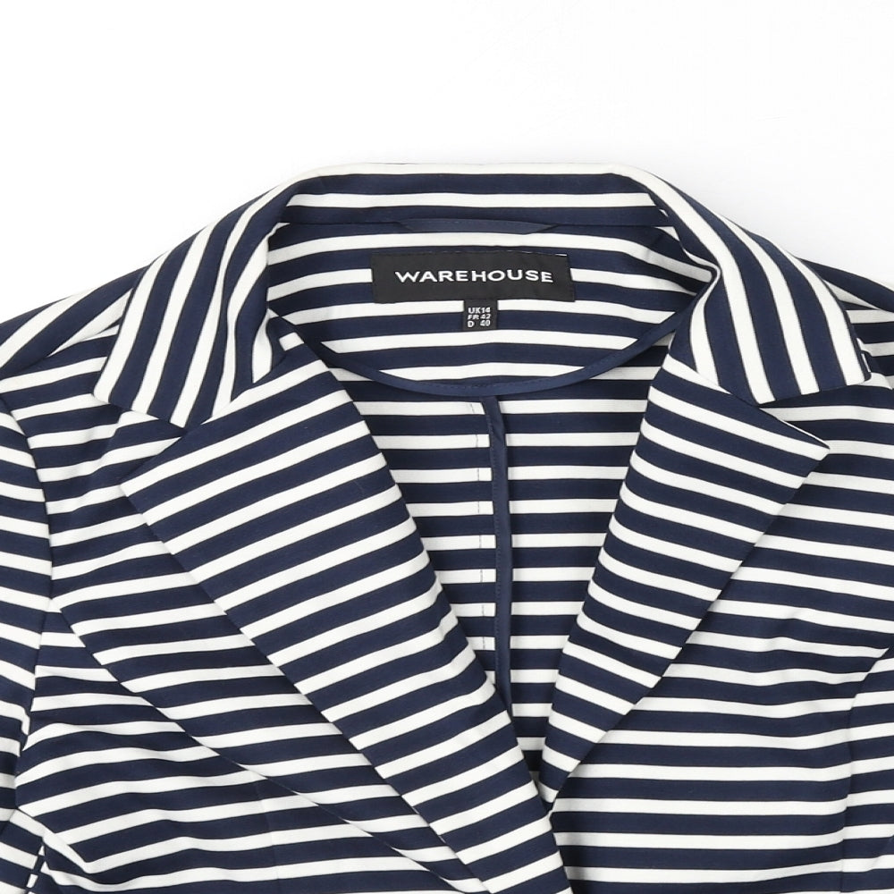 Warehouse Womens Blue Striped Jacket Blazer Size 14 Button