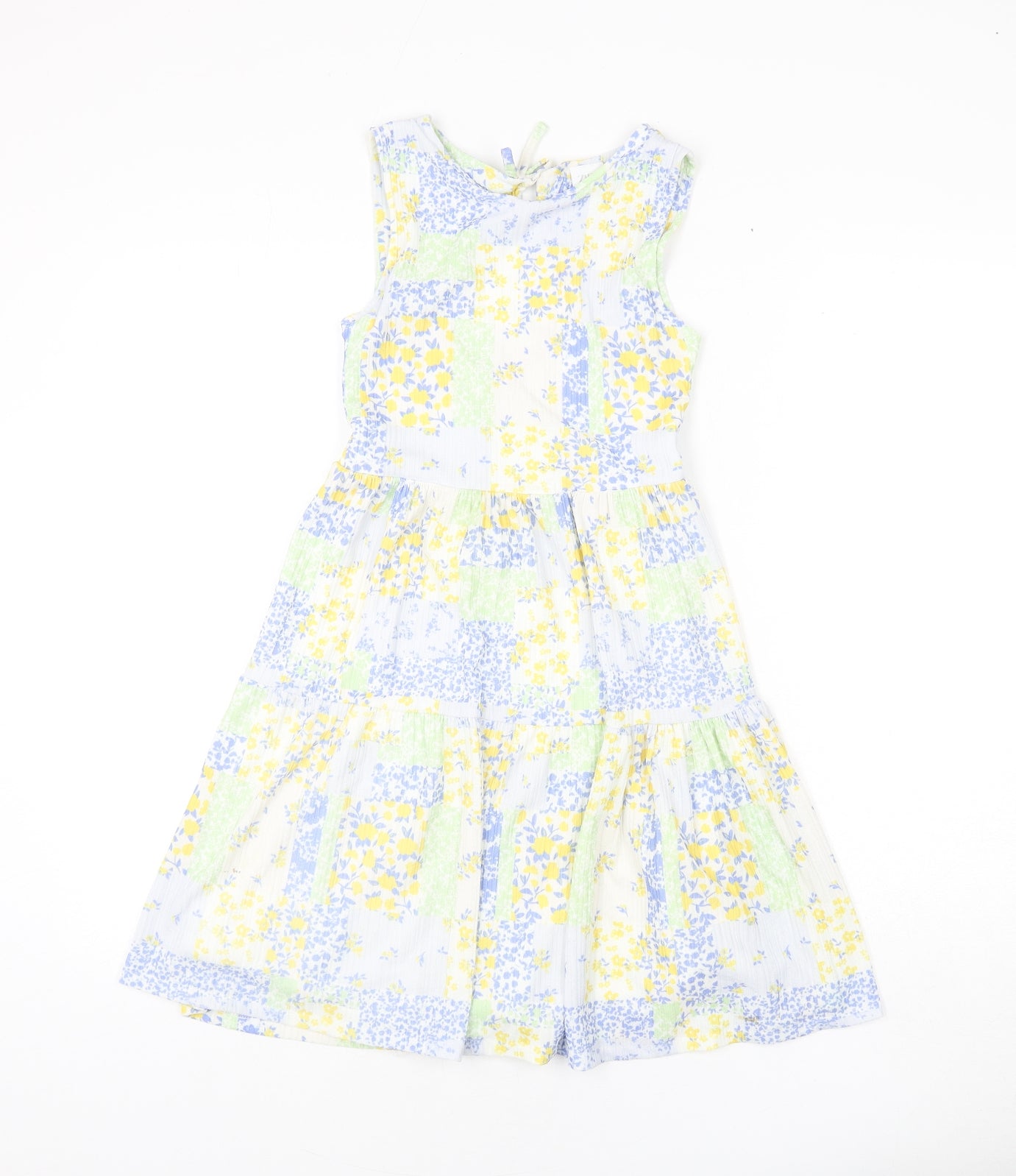 Zara Girls Multicoloured Floral Cotton Fit & Flare Size 10 Years Round Neck Button - Tie Detail