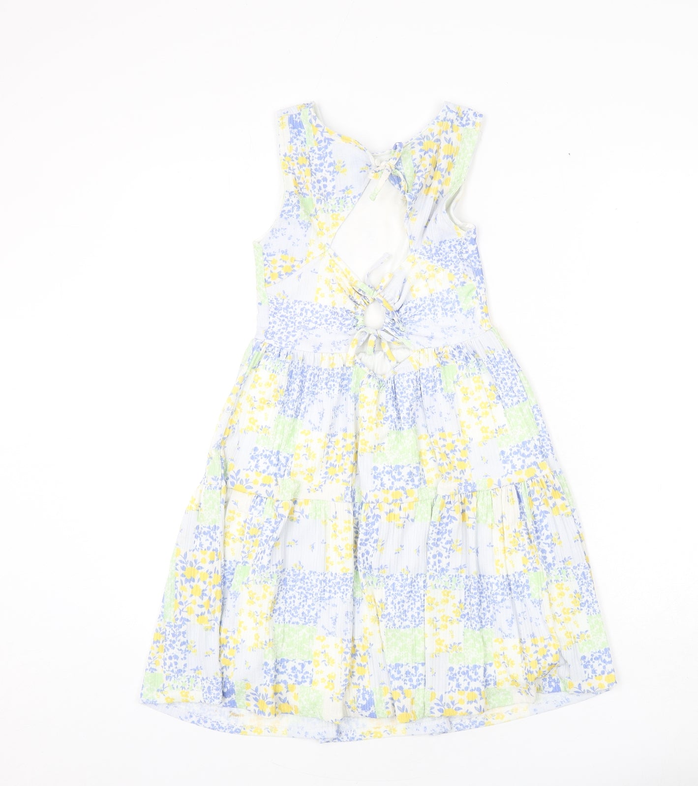 Zara Girls Multicoloured Floral Cotton Fit & Flare Size 10 Years Round Neck Button - Tie Detail