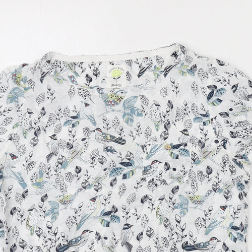 MANTARAY PRODUCTS Womens White Geometric Modal Basic Blouse Size 12 Round Neck - Birds, Leaves