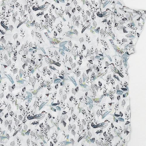 MANTARAY PRODUCTS Womens White Geometric Modal Basic Blouse Size 12 Round Neck - Birds, Leaves