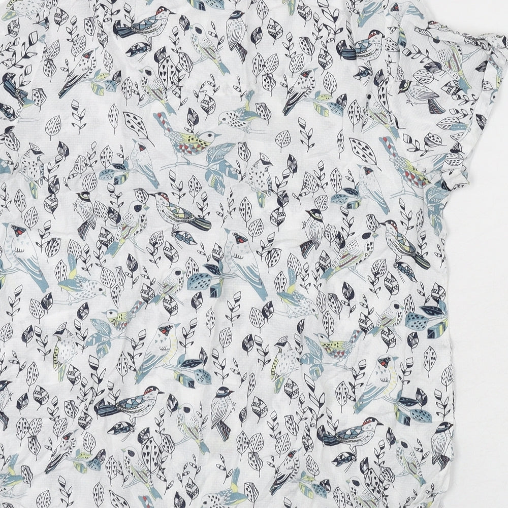 MANTARAY PRODUCTS Womens White Geometric Modal Basic Blouse Size 12 Round Neck - Birds, Leaves