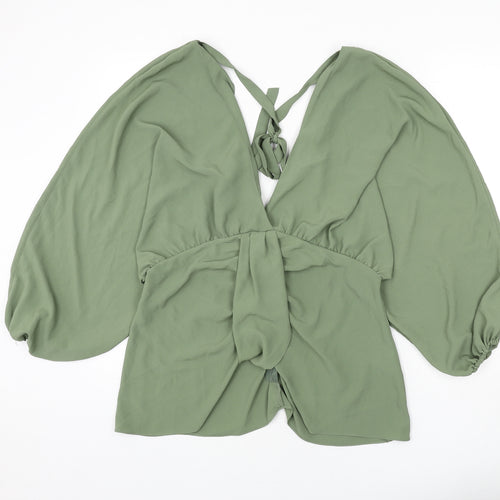 ASOS Womens Green Polyester Basic Blouse Size 16 V-Neck - Tie Detail