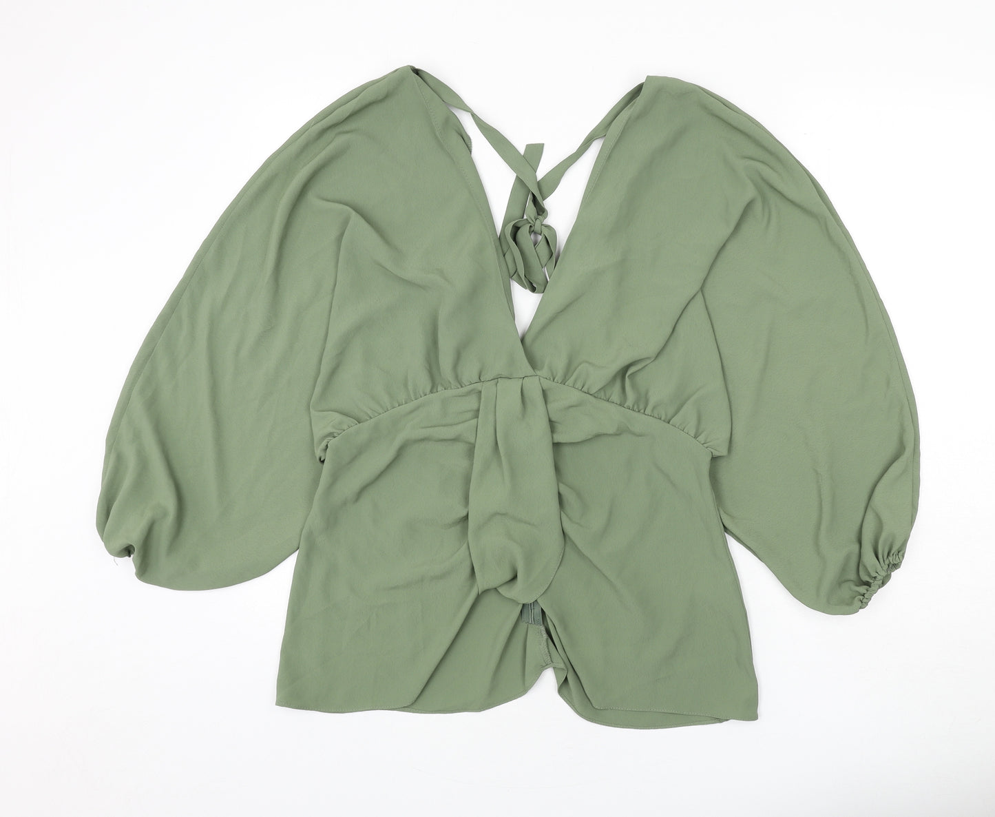 ASOS Womens Green Polyester Basic Blouse Size 16 V-Neck - Tie Detail