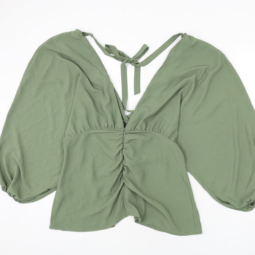 ASOS Womens Green Polyester Basic Blouse Size 16 V-Neck - Tie Detail