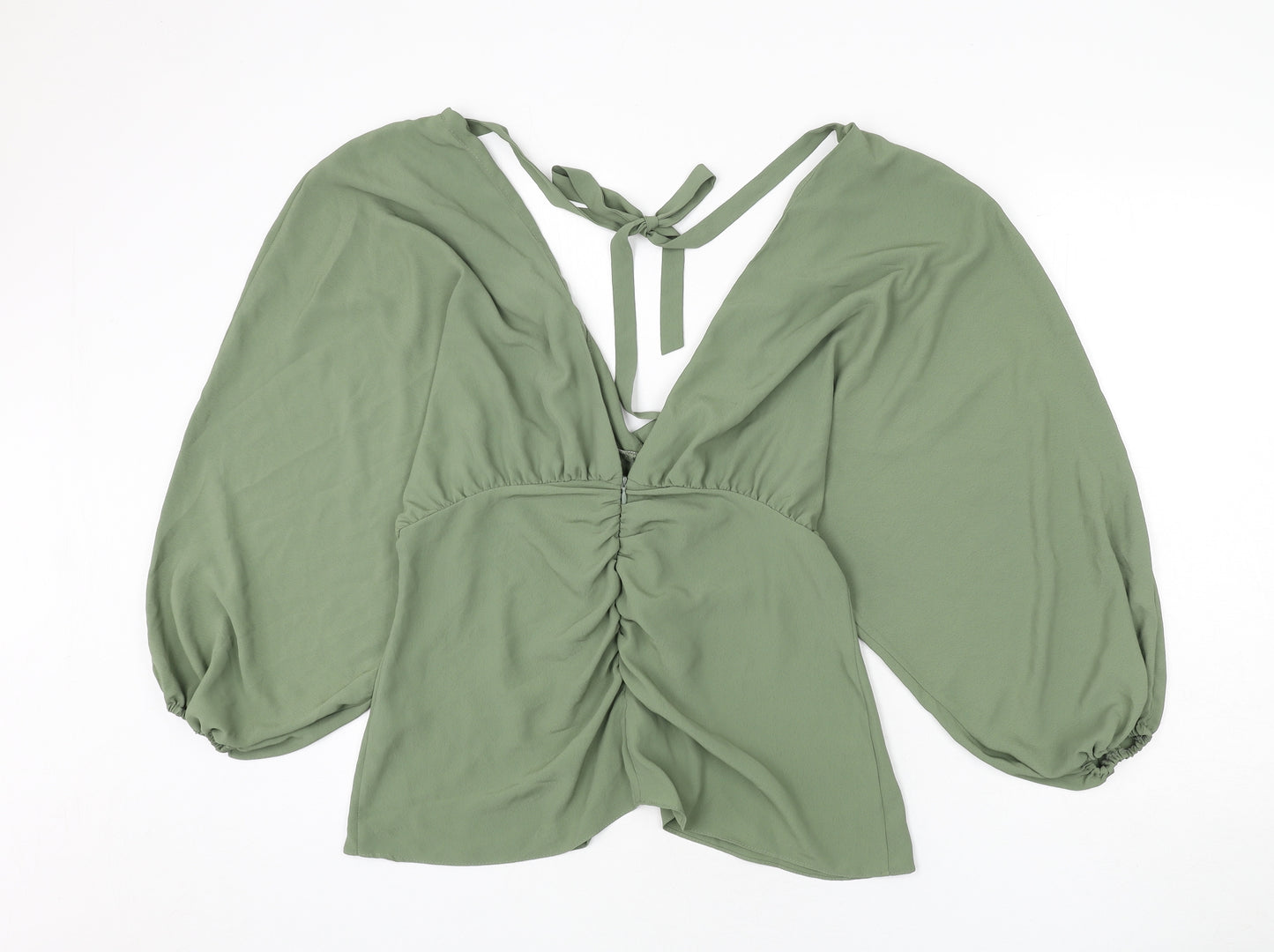 ASOS Womens Green Polyester Basic Blouse Size 16 V-Neck - Tie Detail