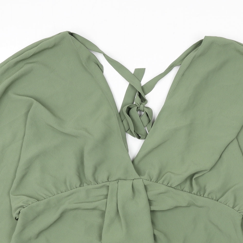 ASOS Womens Green Polyester Basic Blouse Size 16 V-Neck - Tie Detail