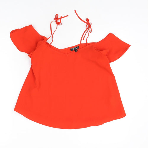 Topshop Womens Red Polyester Basic Blouse Size 12 V-Neck