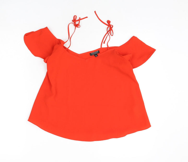 Topshop Womens Red Polyester Basic Blouse Size 12 V-Neck