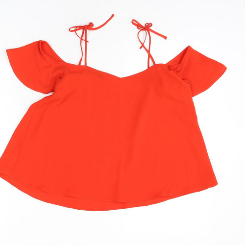 Topshop Womens Red Polyester Basic Blouse Size 12 V-Neck