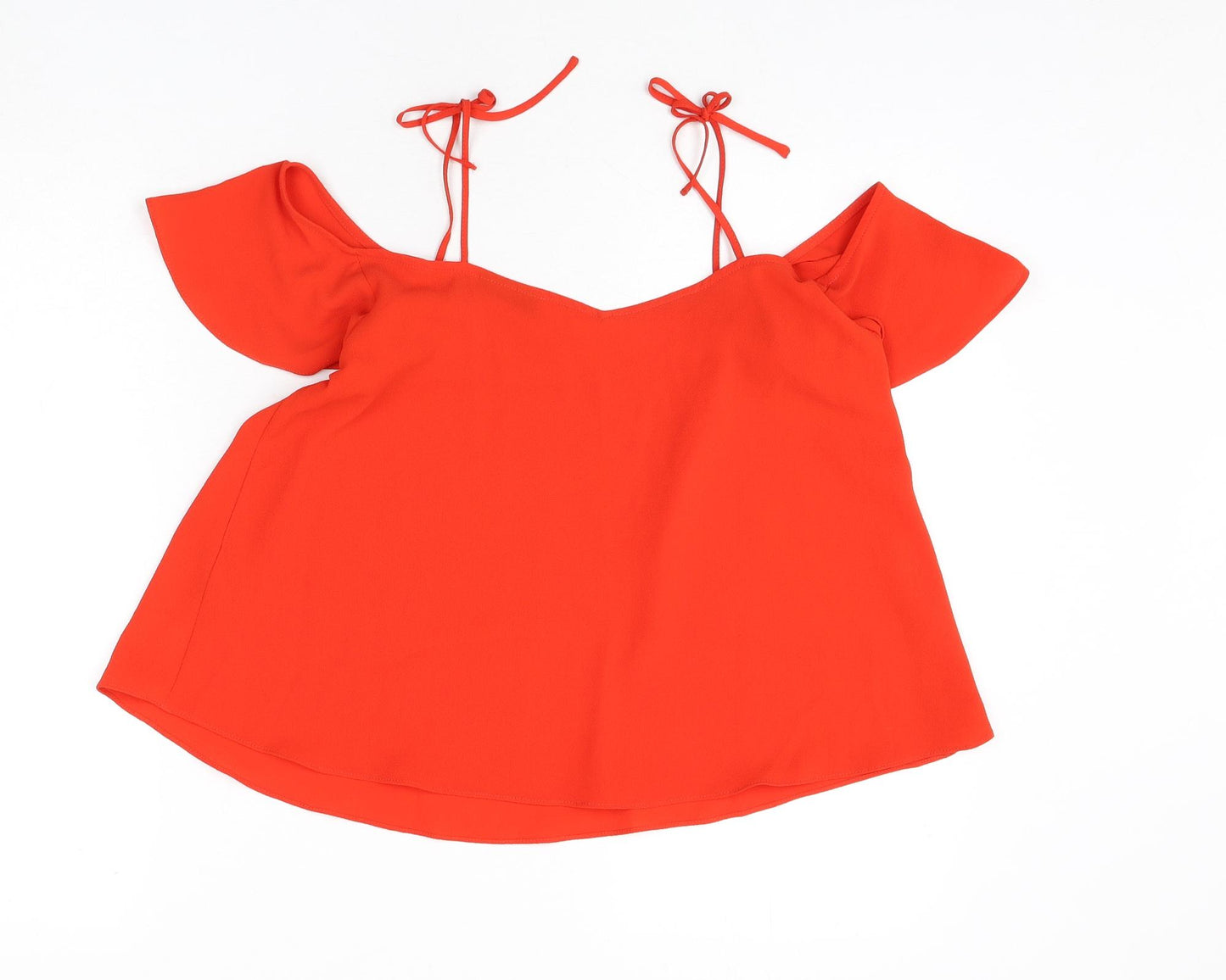 Topshop Womens Red Polyester Basic Blouse Size 12 V-Neck
