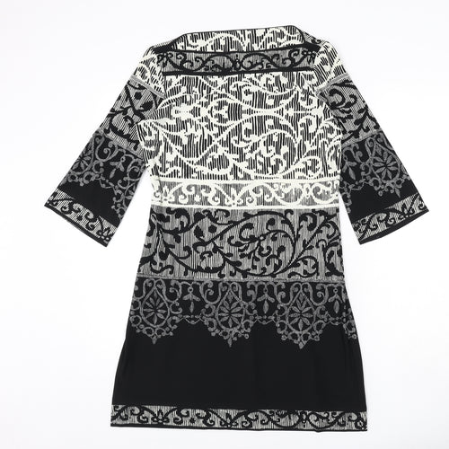 BHS Womens Black Geometric Polyester A-Line Size 12 Boat Neck Pullover