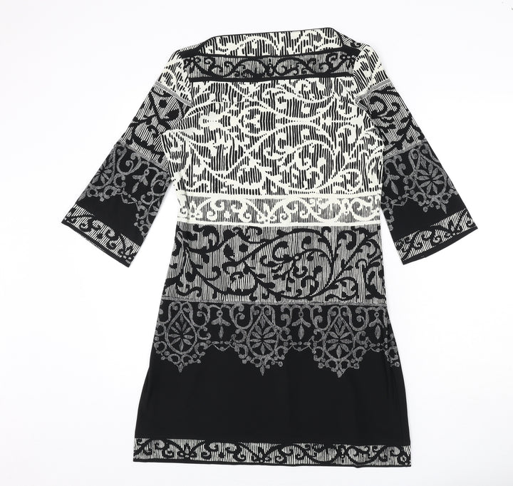 BHS Womens Black Geometric Polyester A-Line Size 12 Boat Neck Pullover