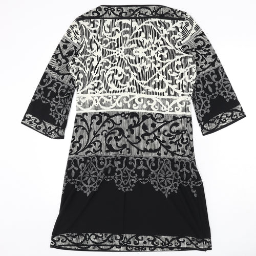 BHS Womens Black Geometric Polyester A-Line Size 12 Boat Neck Pullover