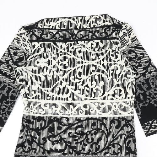 BHS Womens Black Geometric Polyester A-Line Size 12 Boat Neck Pullover
