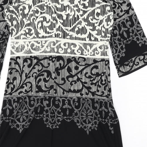 BHS Womens Black Geometric Polyester A-Line Size 12 Boat Neck Pullover