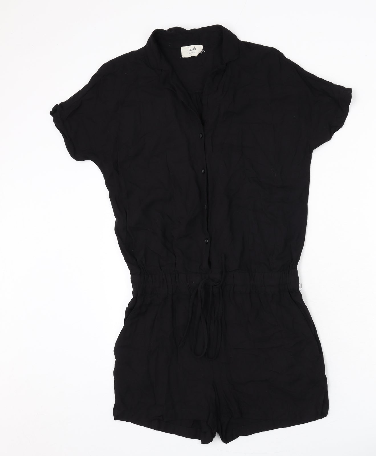 Hush Womens Black Viscose Romper One-Piece Size 8 L3 in Button - Tie Front