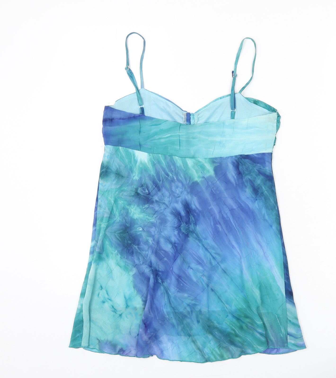Select Womens Blue Geometric Polyester Camisole Tank Size 8 V-Neck - Ruched Front, Tie Detail, Gradient