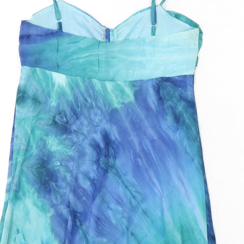 Select Womens Blue Geometric Polyester Camisole Tank Size 8 V-Neck - Ruched Front, Tie Detail, Gradient