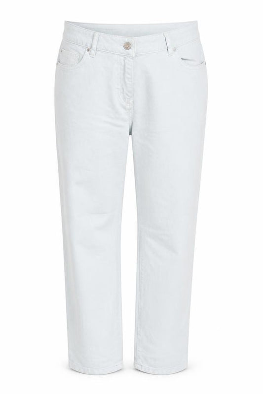 Front view of Next women’s blue cotton straight jeans, size UK 12, 26-inch leg regular zip