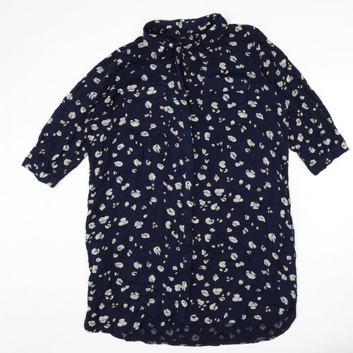 NEXT Womens Blue Animal Print Viscose Shirt Dress Size 18 Collared Button - Leopard Print