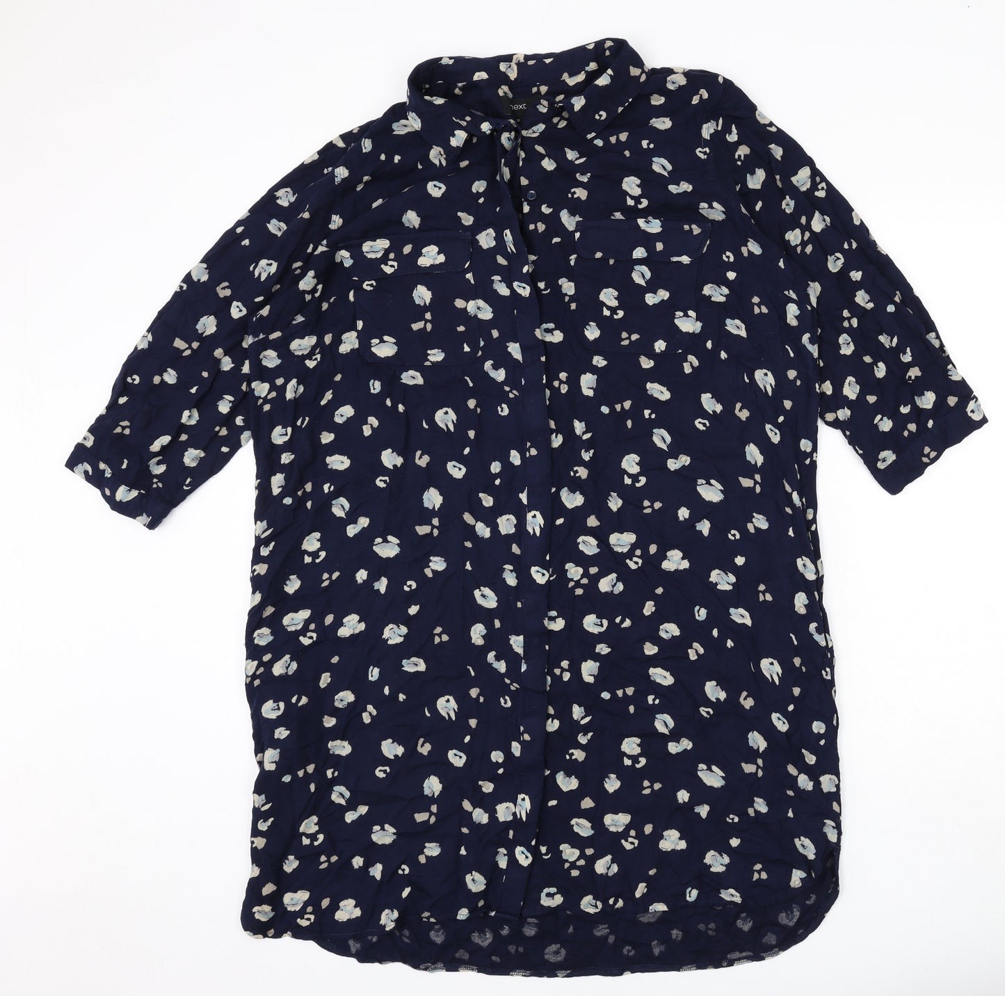 NEXT Womens Blue Animal Print Viscose Shirt Dress Size 18 Collared Button - Leopard Print