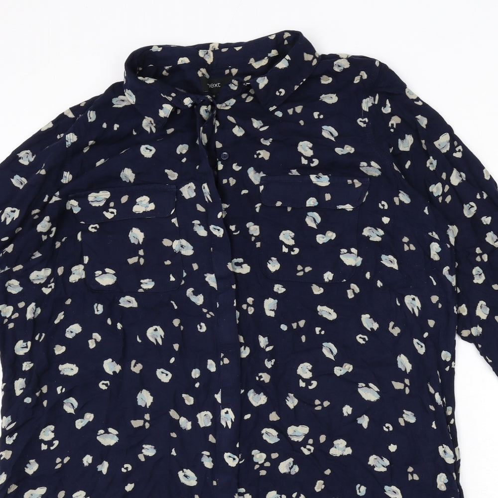 NEXT Womens Blue Animal Print Viscose Shirt Dress Size 18 Collared Button - Leopard Print