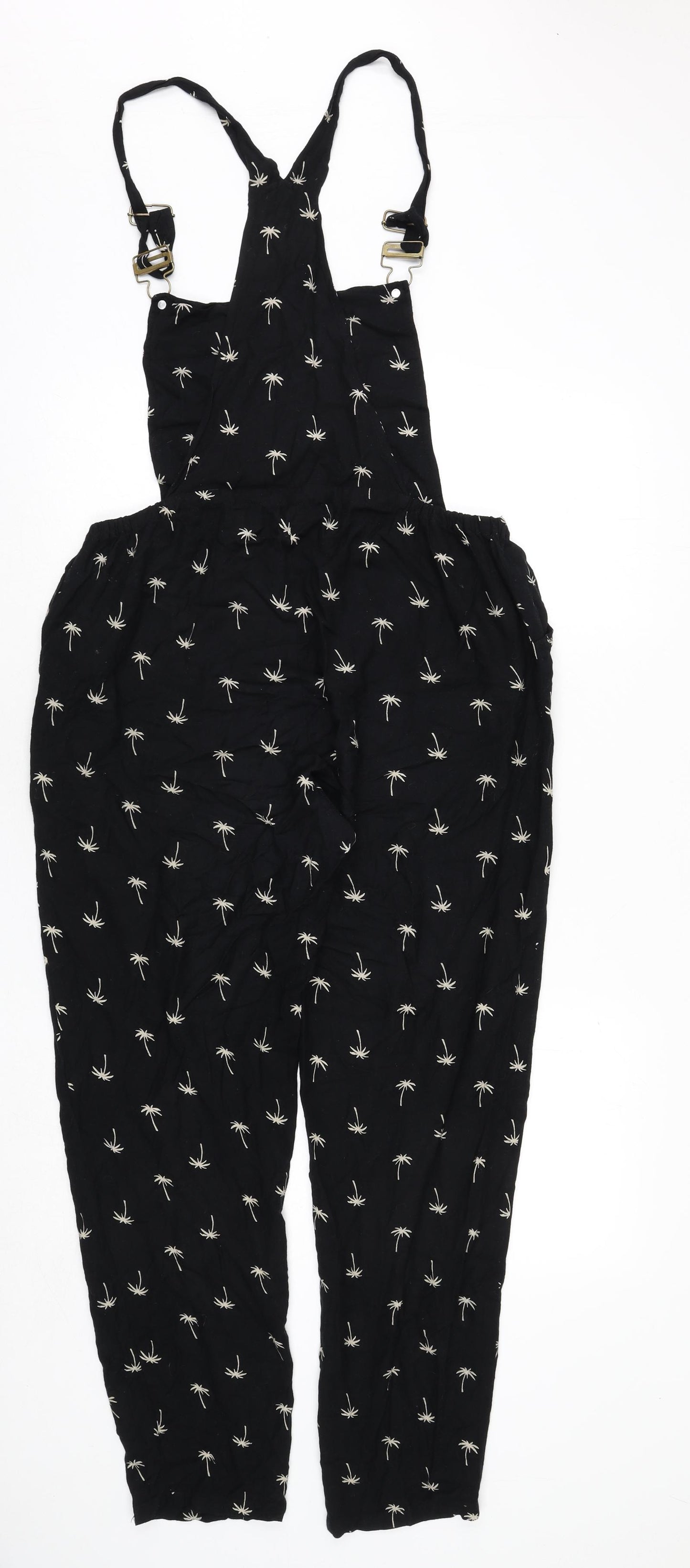 Sugarhill Womens Black Geometric Viscose Dungaree One-Piece Size 14 L27 in Buckle - Palm Trees