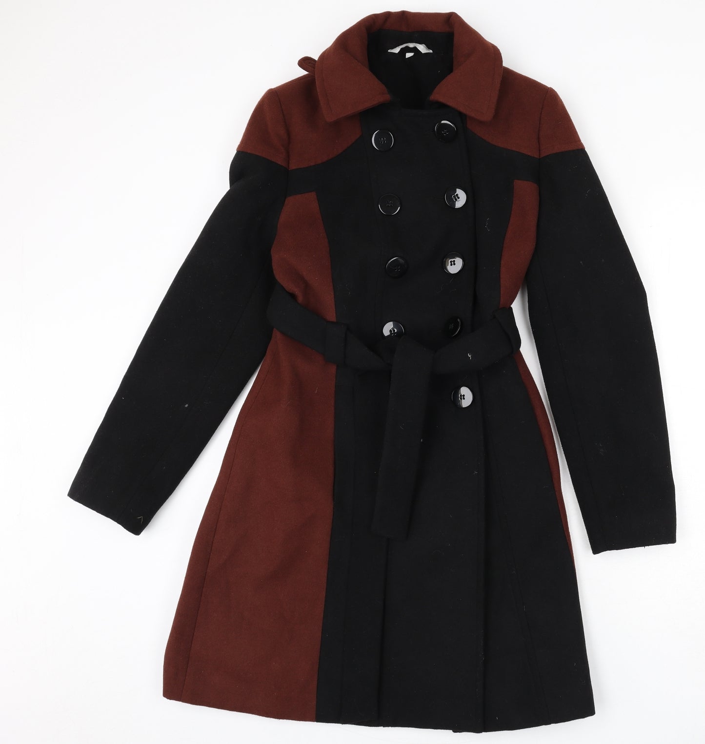 red her Womens Black Overcoat Coat Size 12 Button - Colourblock
