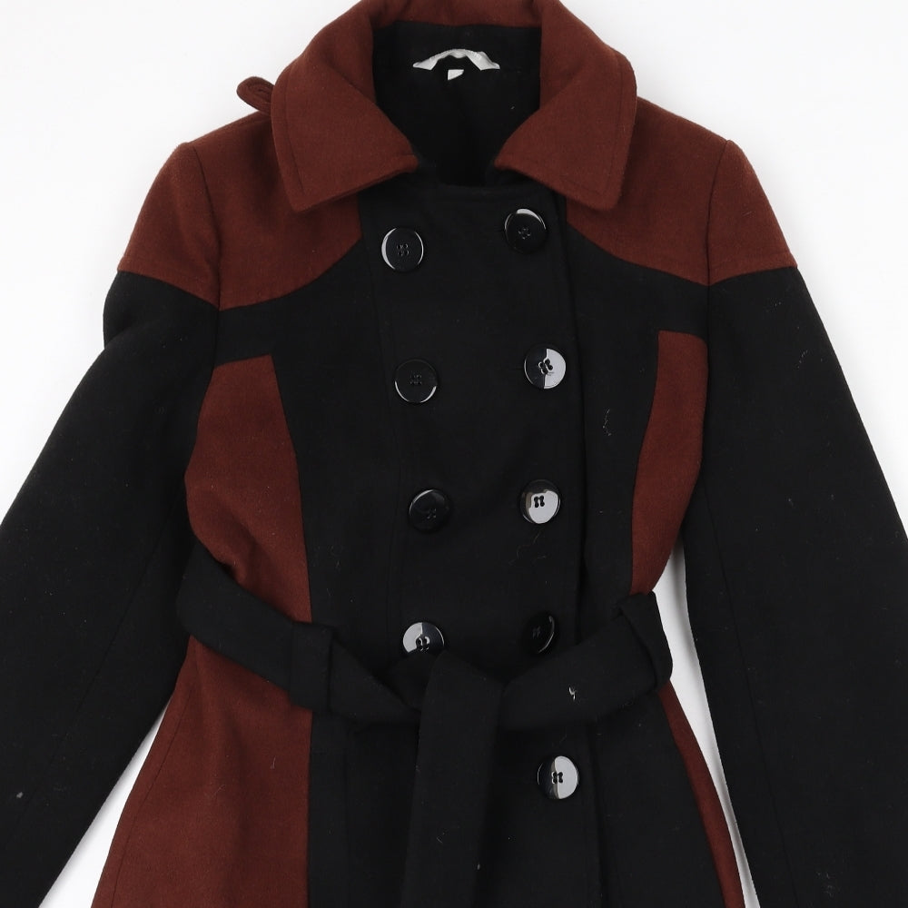 red her Womens Black Overcoat Coat Size 12 Button - Colourblock