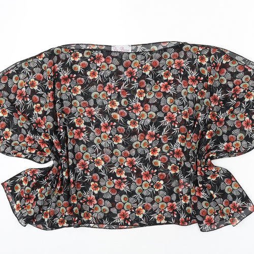Be Beau Womens Black Floral Polyester Cropped Blouse Size S Boat Neck