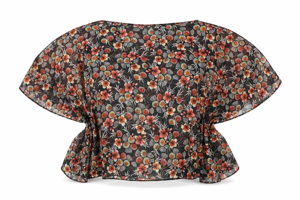 Be Beau Womens Black Floral Polyester Cropped Blouse Size S Boat Neck