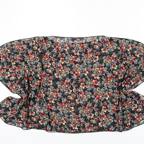 Be Beau Womens Black Floral Polyester Cropped Blouse Size S Boat Neck