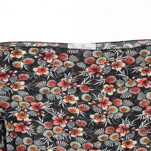Be Beau Womens Black Floral Polyester Cropped Blouse Size S Boat Neck