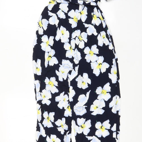 Marks and Spencer Womens Blue Floral Viscose Jumpsuit One-Piece Size 10 L29 in Zip - Belted