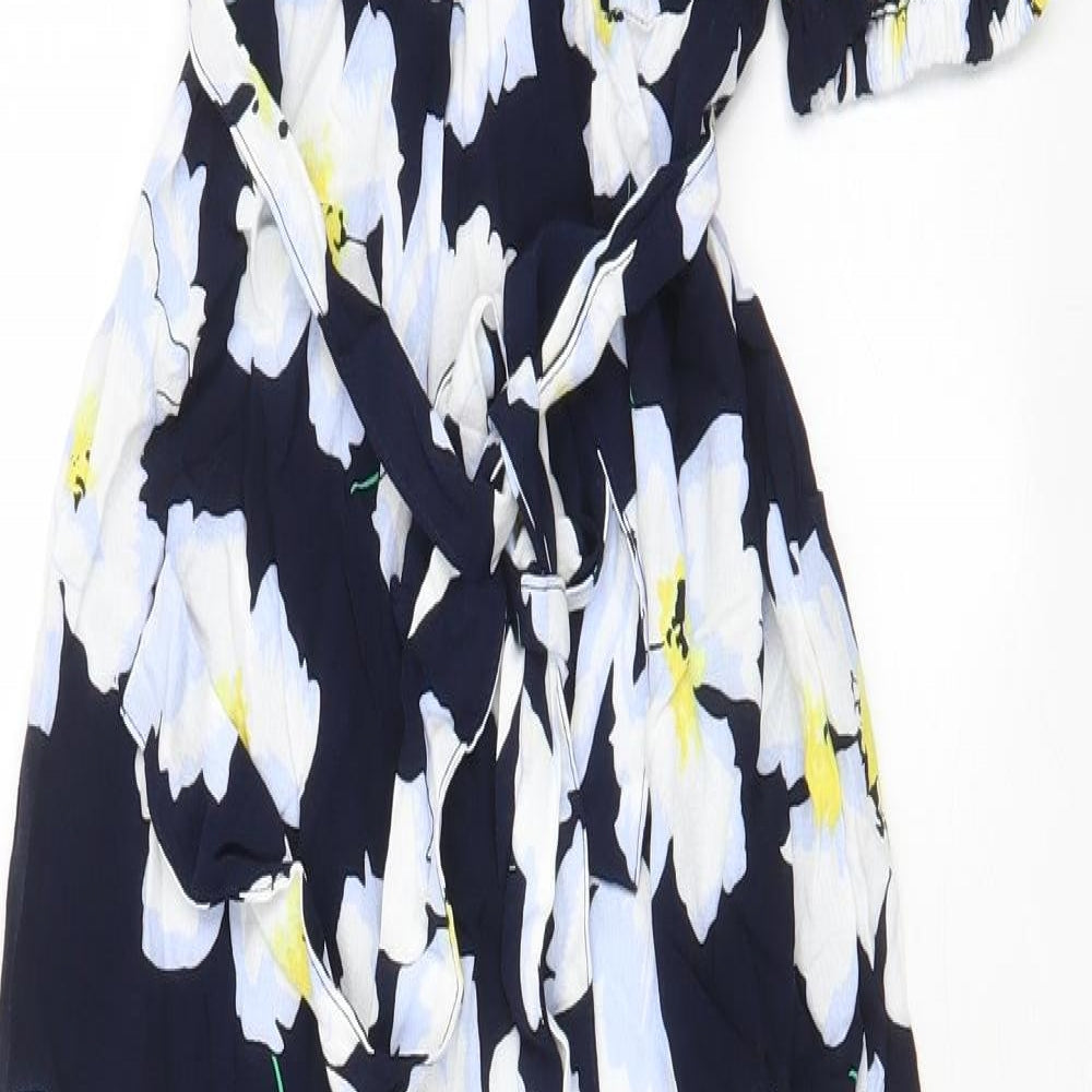 Marks and Spencer Womens Blue Floral Viscose Jumpsuit One-Piece Size 10 L29 in Zip - Belted