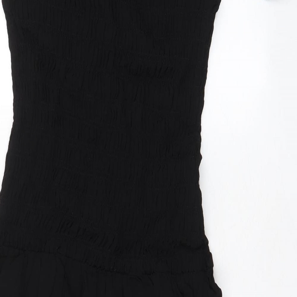 Marks and Spencer Womens Black Viscose Fit & Flare Size 10 Crew Neck Button - Pleated, Stretch