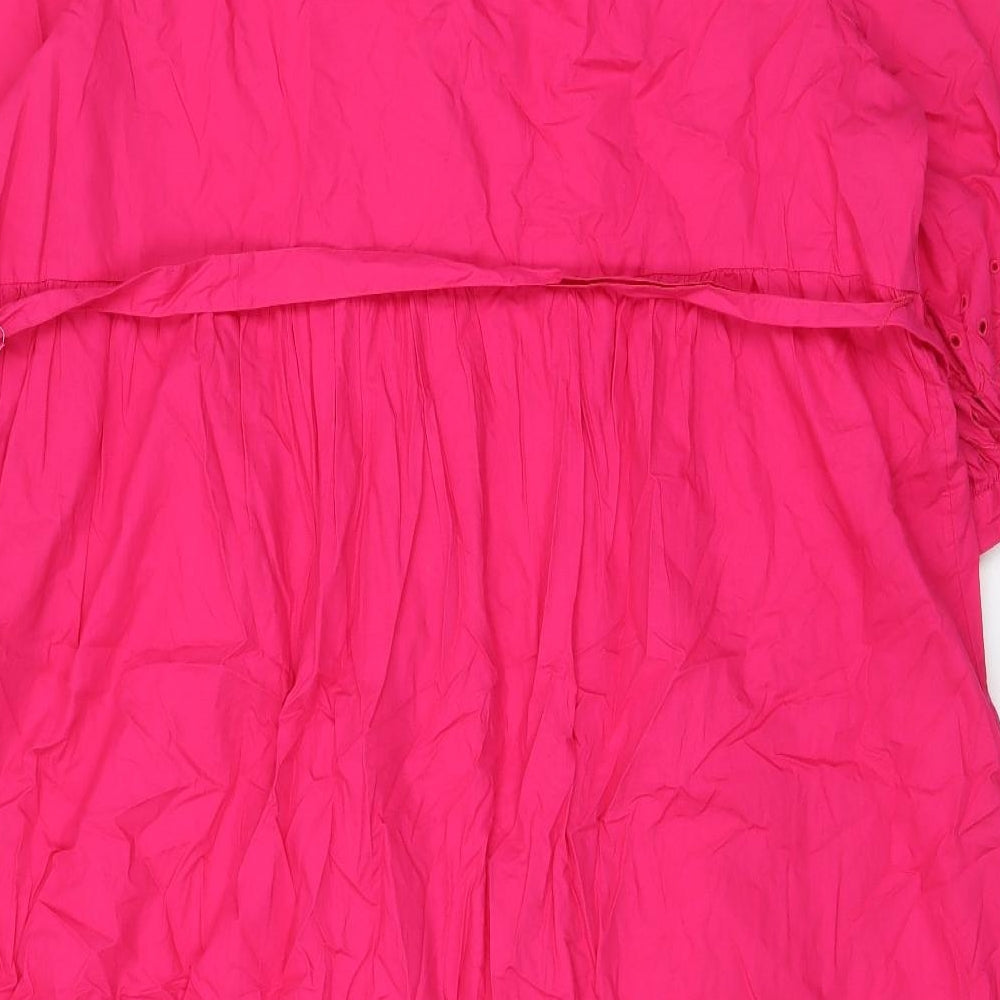 Marks and Spencer Womens Pink Cotton A-Line Size 22 V-Neck Button - Belted, Embroided