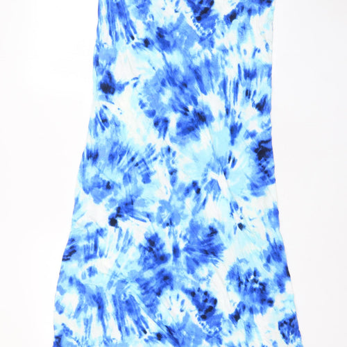 Marks and Spencer Womens Blue Geometric Viscose A-Line Size 10 Scoop Neck Pullover