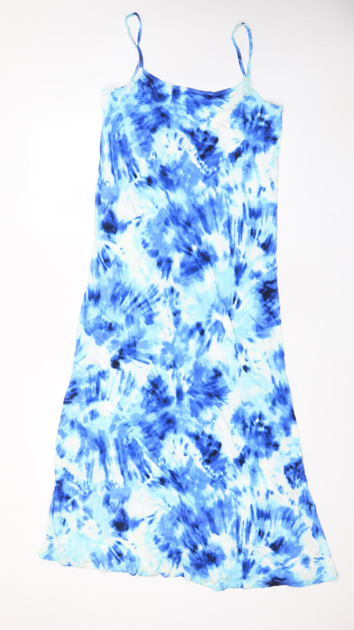 Marks and Spencer Womens Blue Geometric Viscose A-Line Size 10 Scoop Neck Pullover